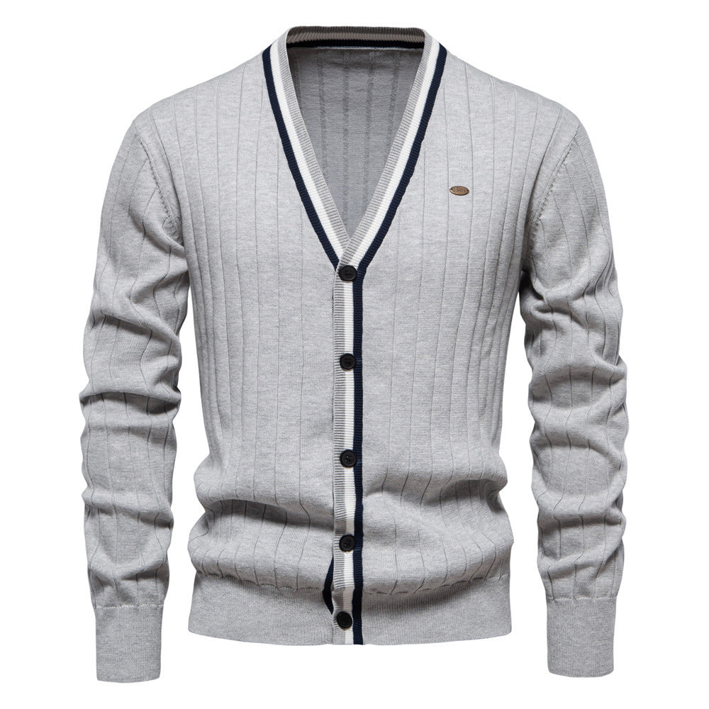 Pull Homme Col en V Manches Longues Pull Tendance Couleur Contrastée