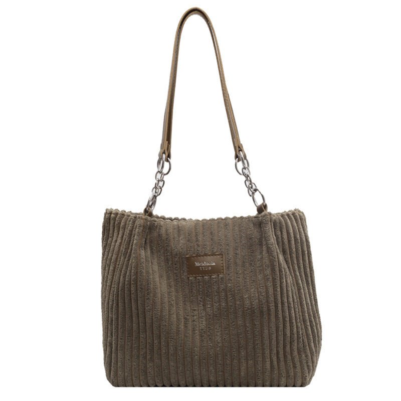 Sac à épaule rétro de grande capacité, sac fourre-tout simple et portable, en velours côtelé, solide, pour les navetteurs, avec fermeture éclair, sac à main pour femmes.