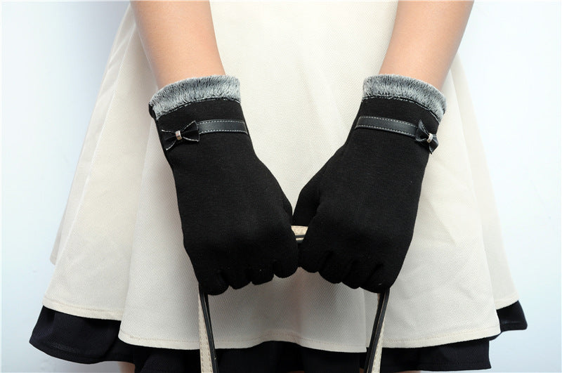 Gants pour dames à écran tactile, chauds et charmants avec un nœud.