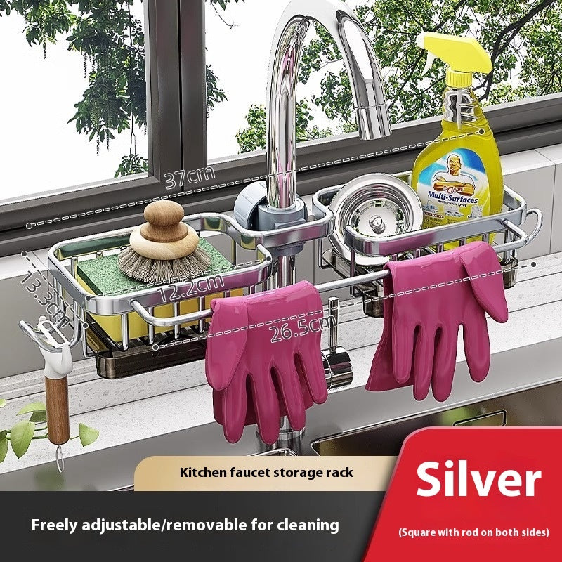 Rangement d'évier en aluminium pour robinet d'évier, panier d'égouttoir pour les fournitures de cuisine, accessoires de salle de bains