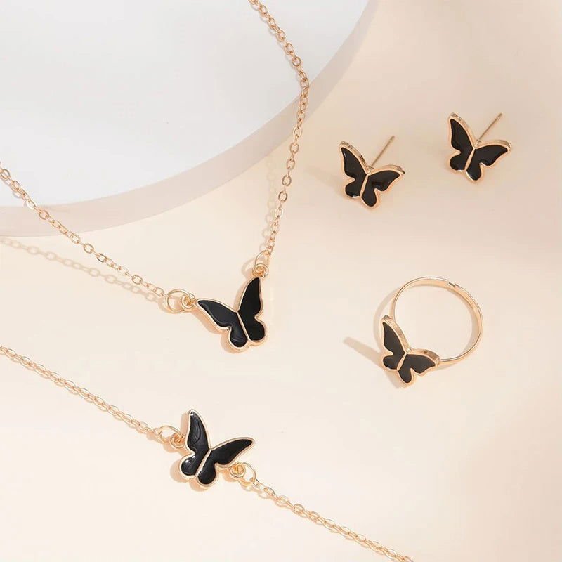 5PCS Mode Papillon Pendentifs Collier Boucles D'oreilles Bague Ensemble De Bijoux De Mariée Bijoux Cadeau - Ivory Deals Market