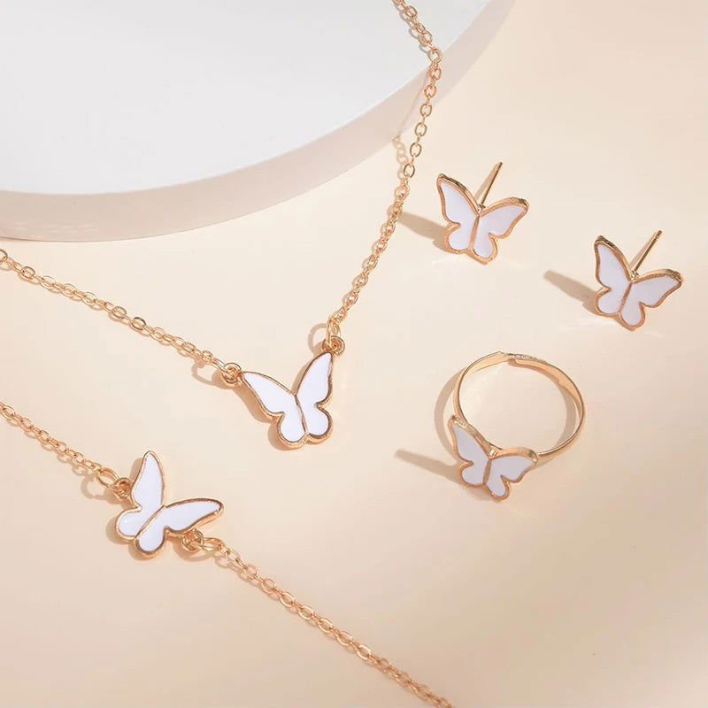 5PCS Mode Papillon Pendentifs Collier Boucles D'oreilles Bague Ensemble De Bijoux De Mariée Bijoux Cadeau - Ivory Deals Market