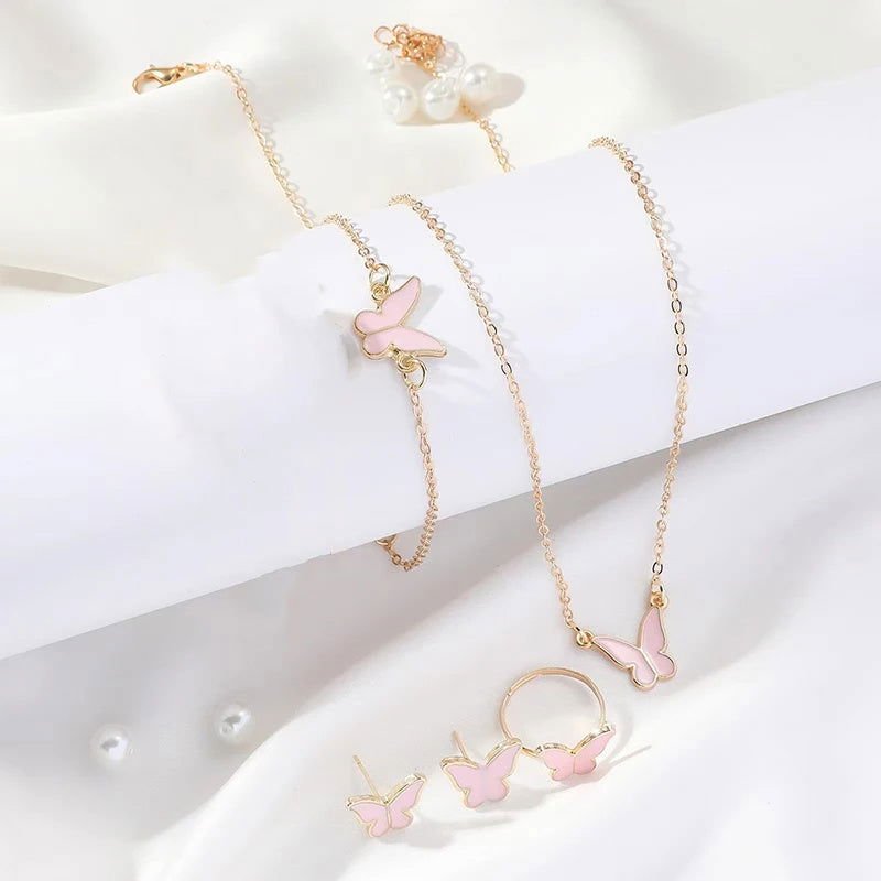 5PCS Mode Papillon Pendentifs Collier Boucles D'oreilles Bague Ensemble De Bijoux De Mariée Bijoux Cadeau - Ivory Deals Market