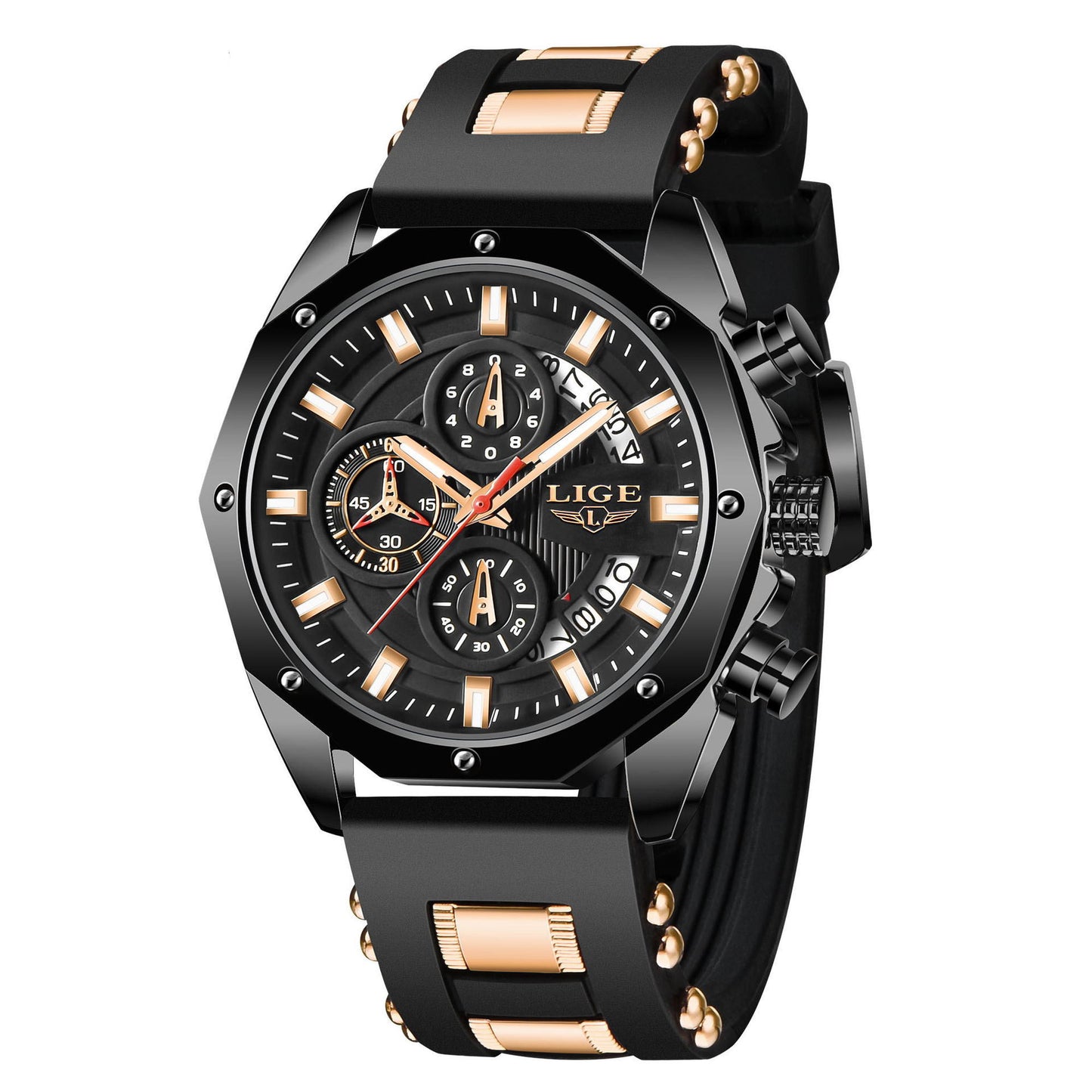 Montres pour hommes de marque de mode, montre de sport en silicone de luxe pour hommes, montre à quartz avec date, montre-bracelet étanche, chronographe.