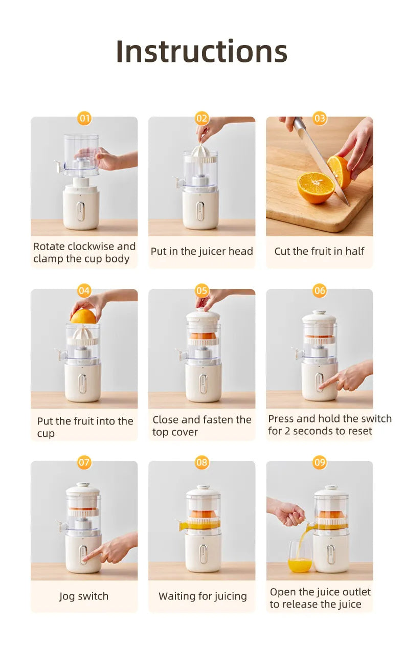 Presse-agrumes électrique multifonctionnel sans fil en acier, portable via USB, pour les oranges, les citrons et les fruits.