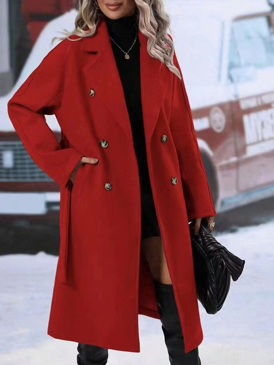 revers double boutonnage trench-coat avec ceinture mode d’hiver couleur unie veste longue vêtements d’extérieur femmes vêtements