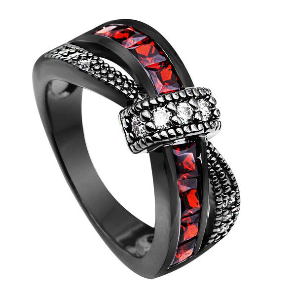 Nouvelle bague en zircon croix rouge grenat or noir