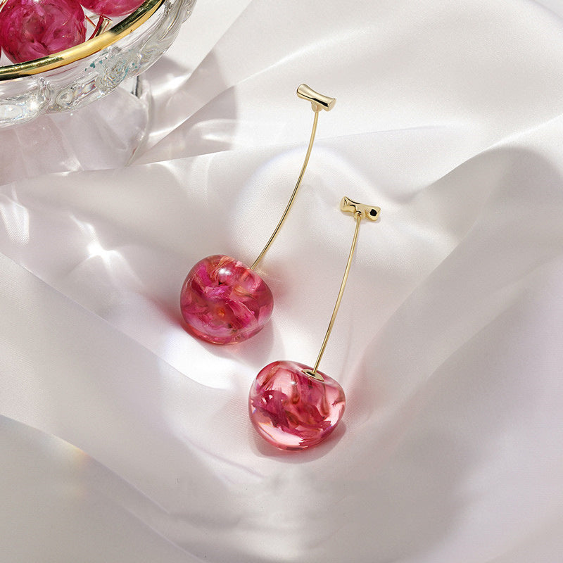 Boucles d'oreilles en fleurs séchées cerise