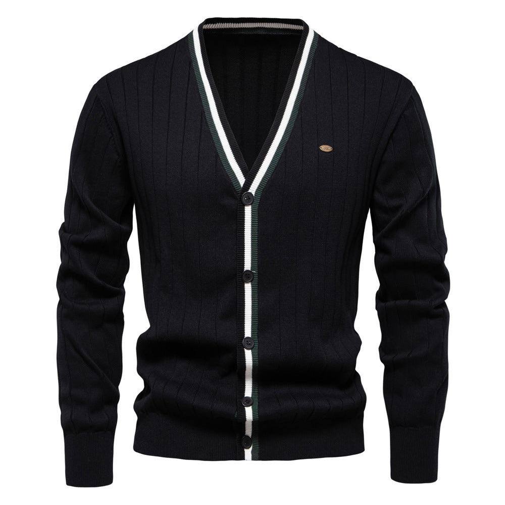 Pull Homme Col en V Manches Longues Pull Tendance Couleur Contrastée