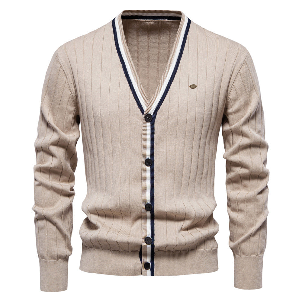 Pull Homme Col en V Manches Longues Pull Tendance Couleur Contrastée