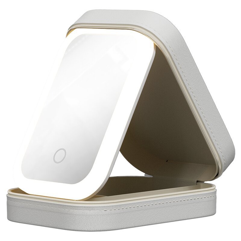 Boîte de rangement pour maquillage avec miroir à LED, portable pour les déplacements, organisateur de rangement pour produits cosmétiques avec éclairage tactile.