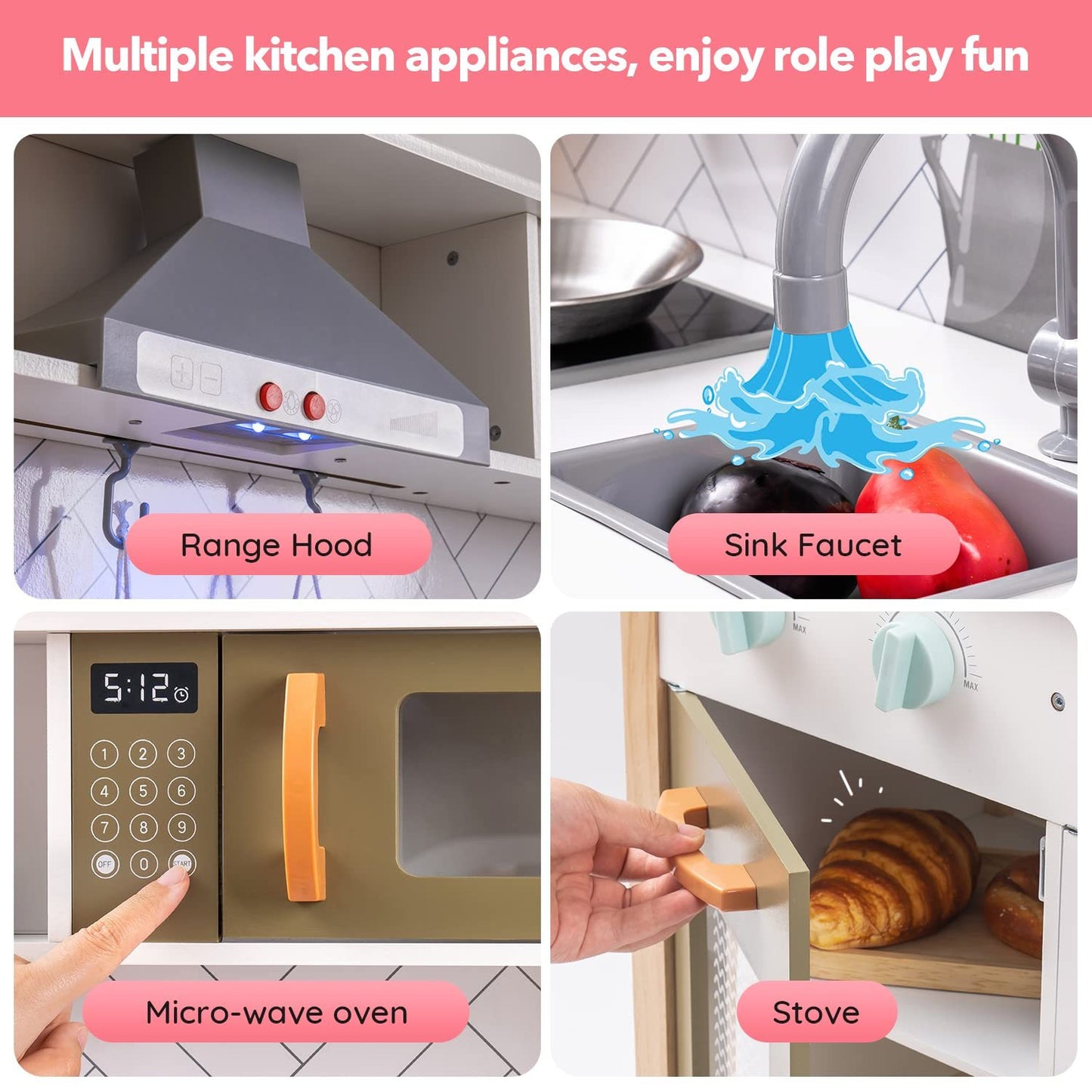 ROBUD 3D En Bois Pretend Play Cuisine Playset Pour Les Tout-petits Enfants Jouets D'éducation