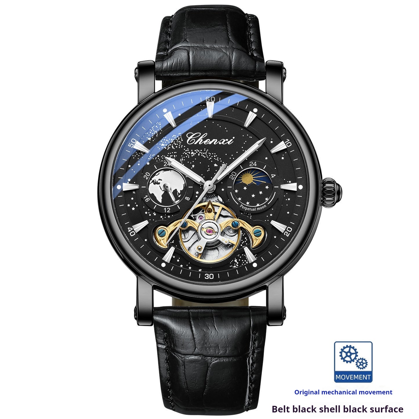 Xinghe Phase de Lune Hollow Tourbillon Montre Mécanique Lumineuse