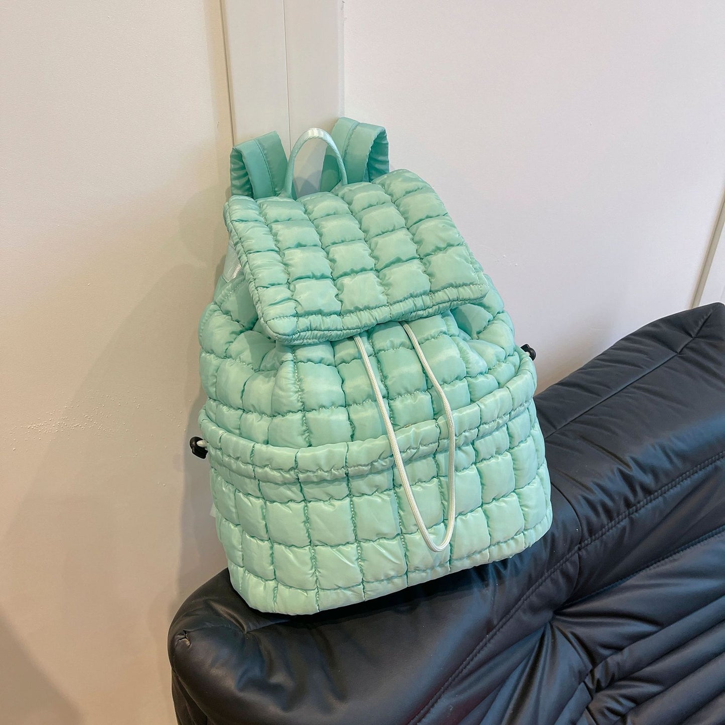 Sac à dos matelassé de couleur bonbon pour femmes, rembourré en duvet, grand sac d'école en coton, sac à dos de voyage pour femmes à carreaux, sac à bandoulière