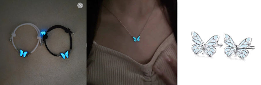 Collier papillon lumineux bleu style Mori Aurora pour femmes.