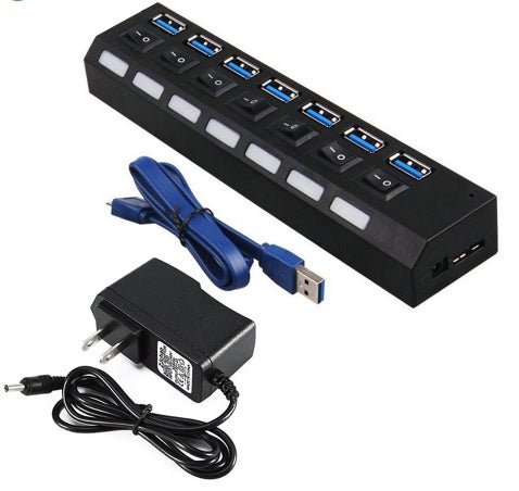 7 ports USB 30 hub externe à haute vitesse avec adaptateur secteur - Ivory Deals Market