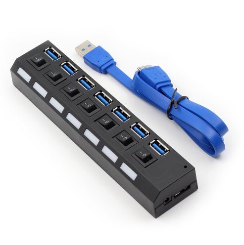 7 ports USB 30 hub externe à haute vitesse avec adaptateur secteur - Ivory Deals Market