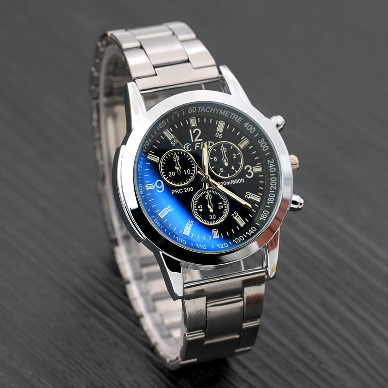 Montre à quartz pour hommes avec bracelet en verre bleu, cadeau de mode.