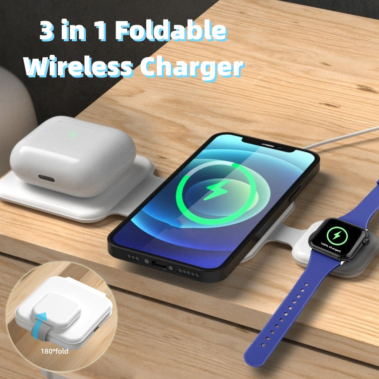 Station de charge sans fil pliable magnétique 3 en 1 pour plusieurs appareils, chargeur sans fil pour téléphone portable pliable