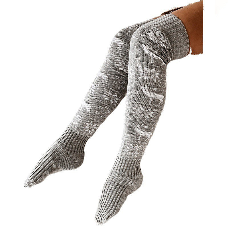 Chaussettes longues décontractées en tricot chaud pour femmes, avec motif de renne et de flocon de neige, pour Noël et l'hiver. Taille unique. Cadeau pour dames.