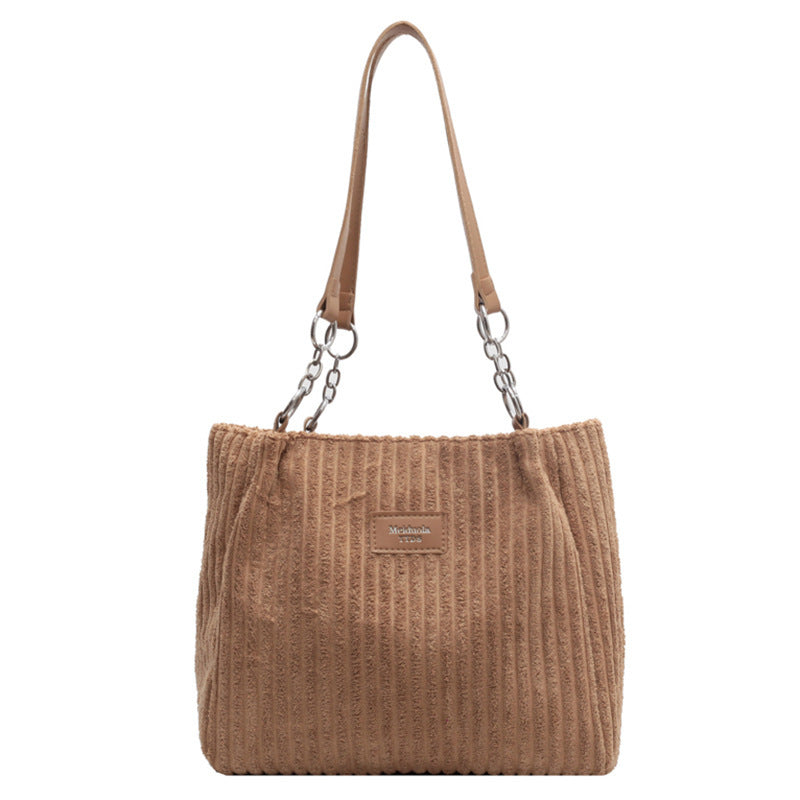 Sac à épaule rétro de grande capacité, sac fourre-tout simple et portable, en velours côtelé, solide, pour les navetteurs, avec fermeture éclair, sac à main pour femmes.