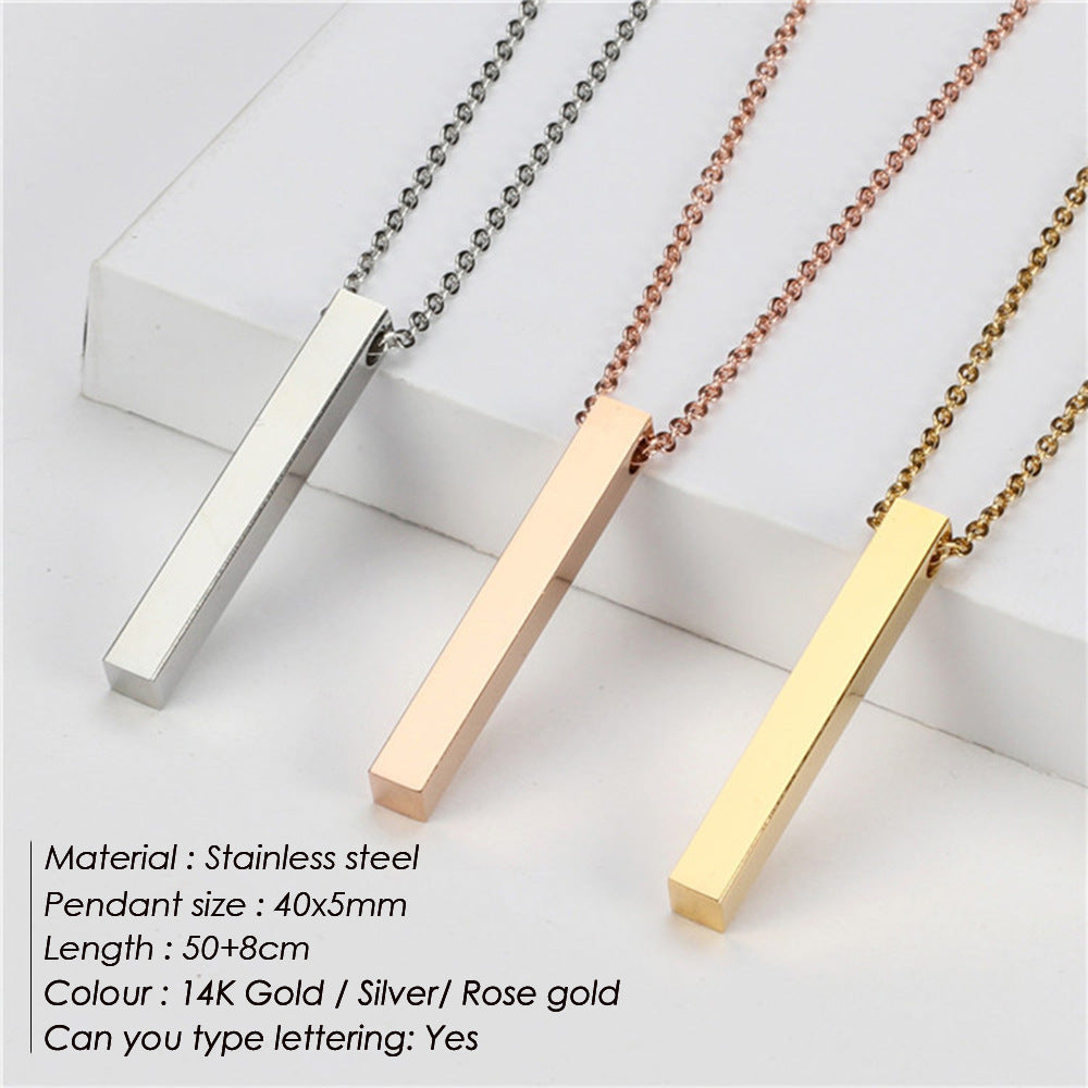 Mode féminine Collier en acier inoxydable avec pendentif géométrique gravé simple.