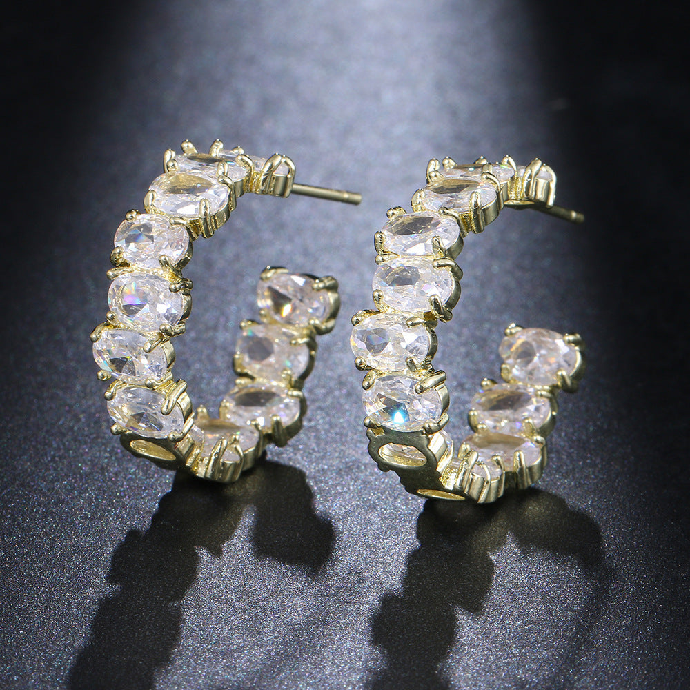 Boucle d'oreille en forme de C avec zircon tempérament exagéré - Femme.