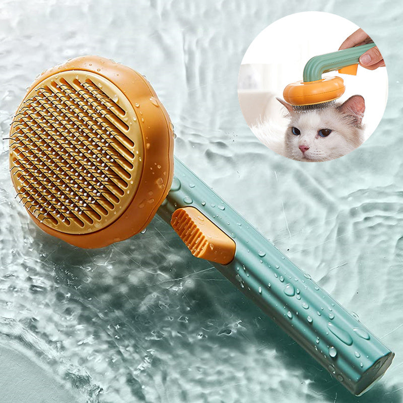 Nouvelle brosse pour chat domestique très demandée, peigne en acier à main avec système d'auto-nettoyage pour enlever les poils.