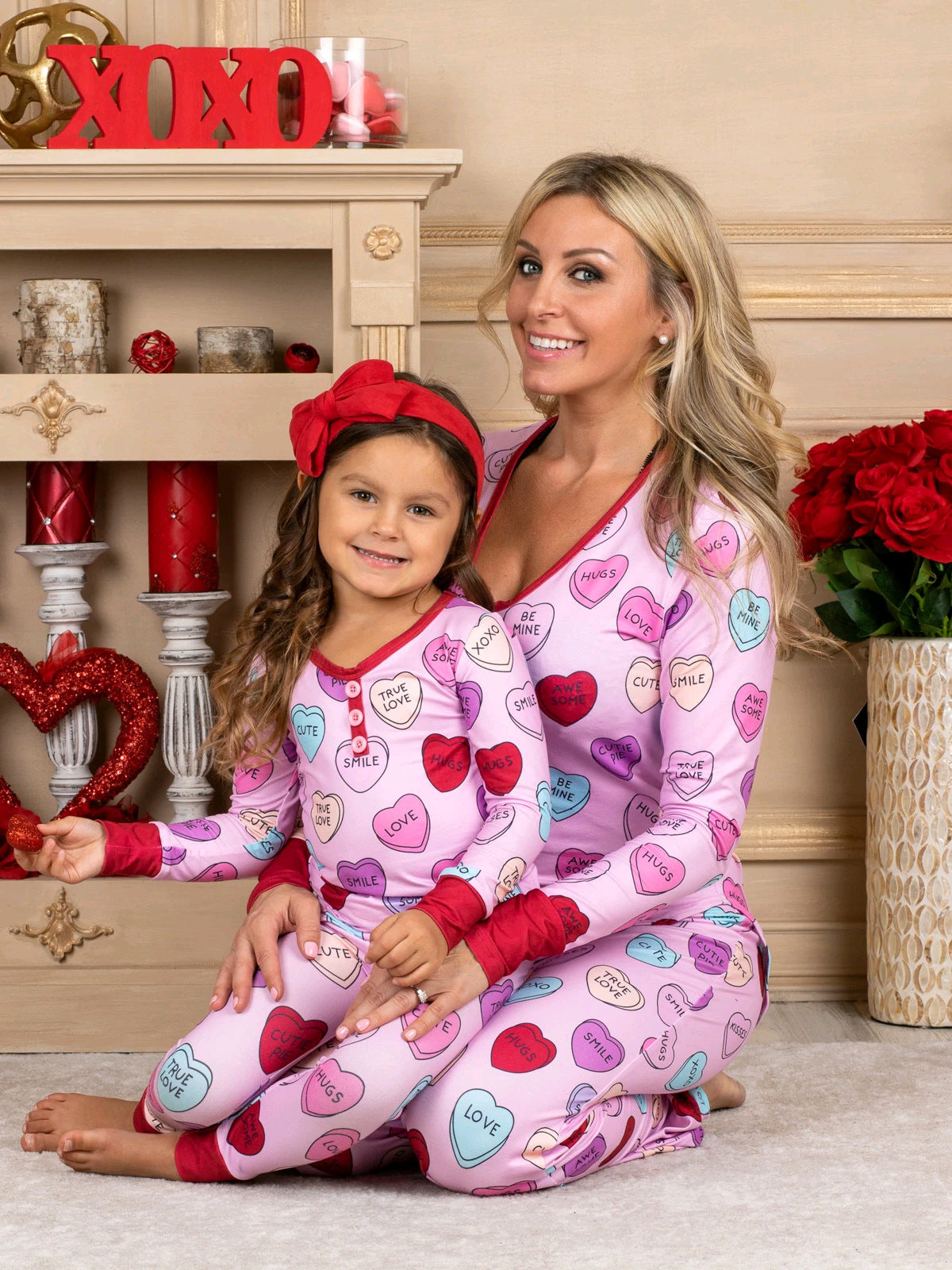 Saint Valentin Amour Imprimer Casual Accueil Pyjamas Parent Enfant Ensemble