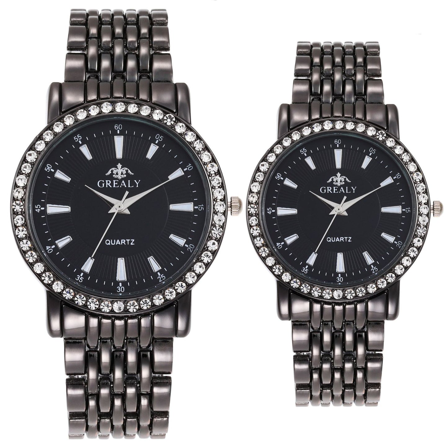 Montre pour couple avec cadran romain et bracelet en acier orné de diamants