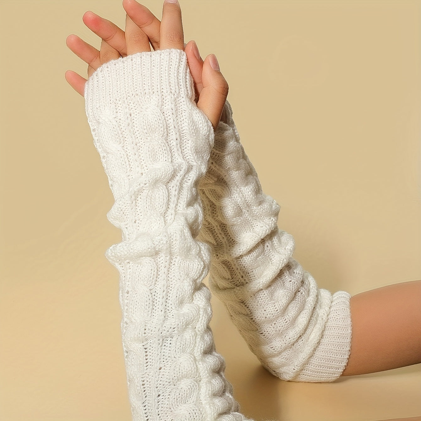 Gants torsadés en laine à demi-doigts avec bracelet court, manchette pour les doigts, pour l'hiver chaud.