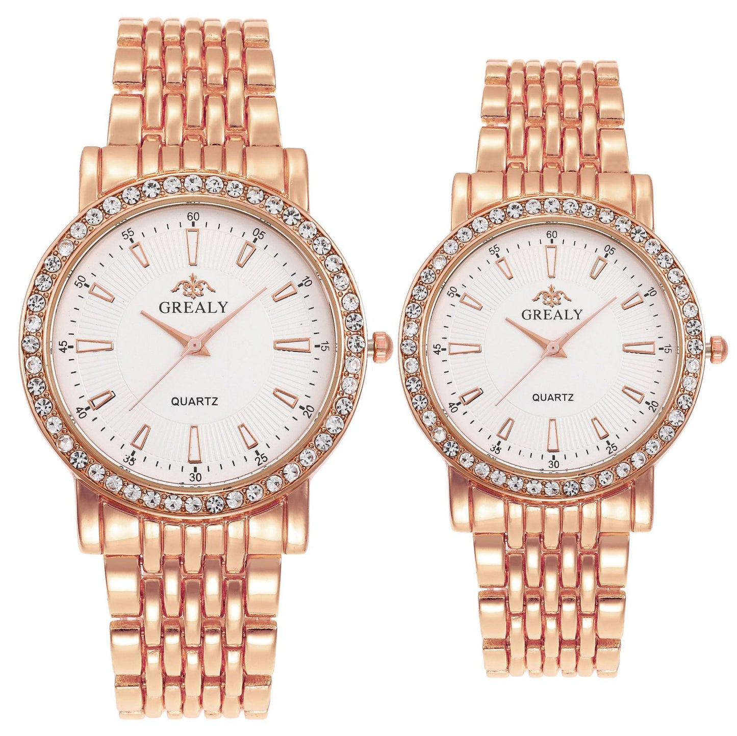 Montre pour couple avec cadran romain et bracelet en acier orné de diamants