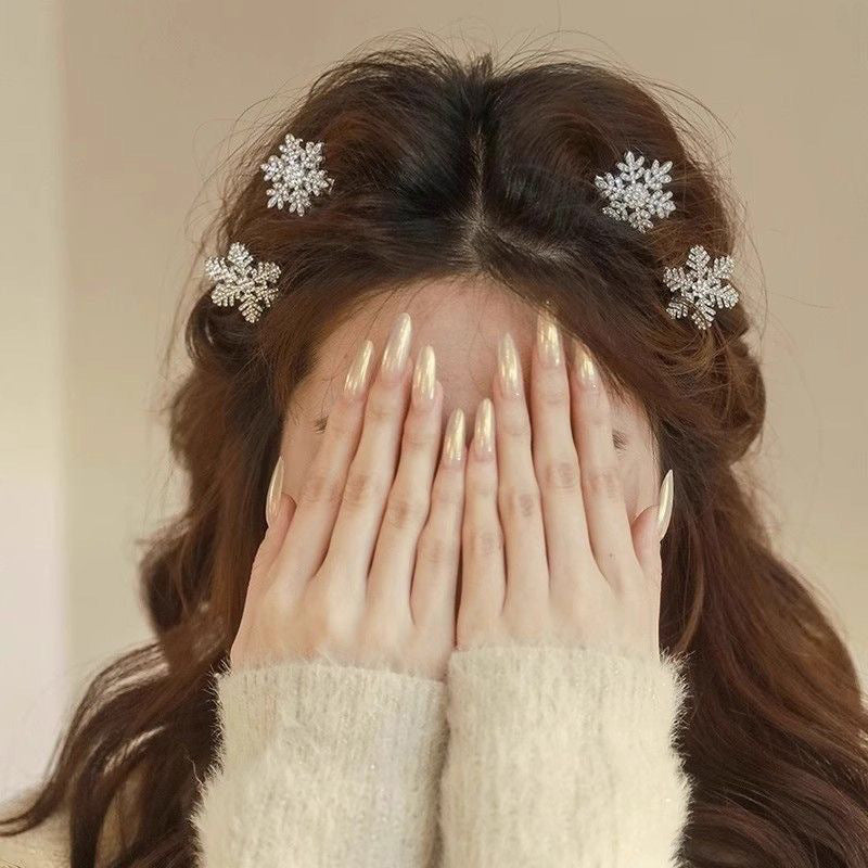 Pince à cheveux en perles de flocon de neige en cristal pour filles d'hiver, petites épingles à cheveux Bobby, accessoires de mode rétro pour femmes, fleur de coiffure, bijoux capillaires.