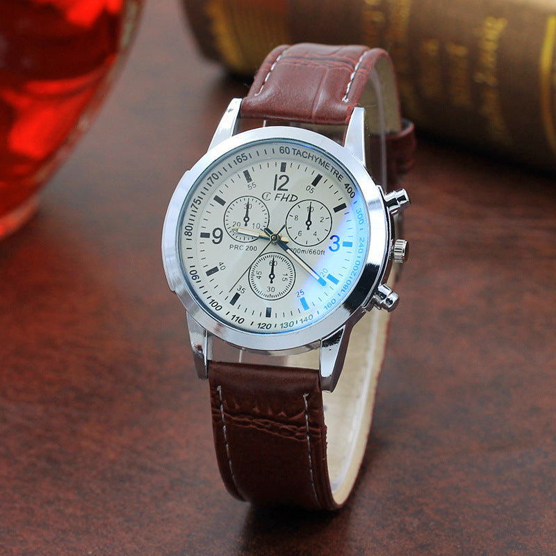 Montre à quartz pour hommes avec bracelet en verre bleu, cadeau de mode.