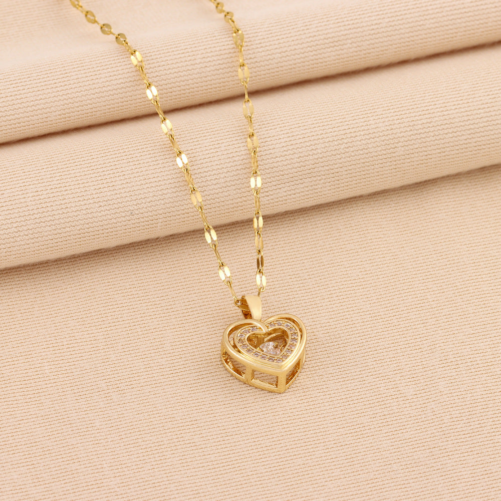 Saint-Valentin Cadeau Double-couche Smart Love Pendentif Titane Acier Collier Mode Bijoux Femme