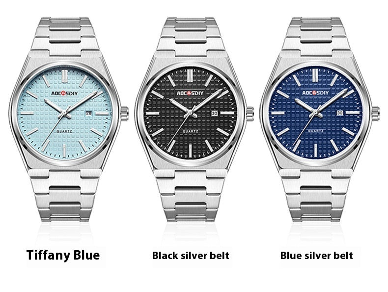 Nouvelle montre pour hommes, en acier, à quartz, étanche, avec affichage lumineux