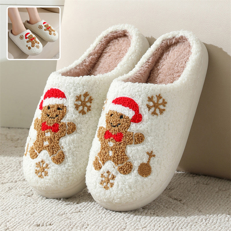 Chaussons d'intérieur en forme de flocon de neige de Noël en pain d'épices, antidérapants pour l'hiver, pour femmes. Chaussures douillettes pour la maison.