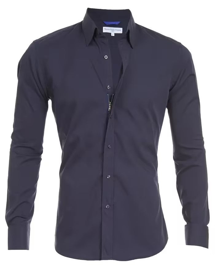 Chemise à manches longues avec fermeture éclair et design de boutons, élégante pour les vêtements pour hommes.