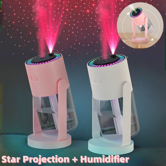 Nouvelle projection ciel étoilé lumière ambiante humidificateur petit portable anti-séchage brûlure voiture maison spray USB tête oscillante