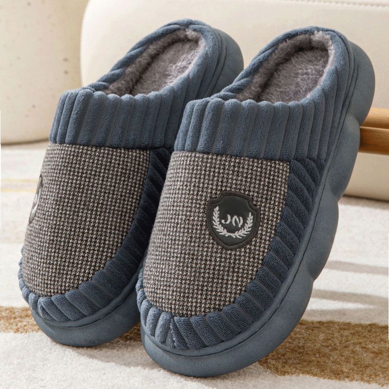 Plus Taille Colorblock Peluche Pantoufles Pour Femmes Hommes Hiver Chaud Maison Pantoufle Intérieur Semelle Épaisse Polaire Chaussures Couple