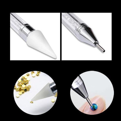 Stylo à double embout pour points de peinture au diamant, avec manche en perles de cristal et embout pour strass Pince à cire pour manucure