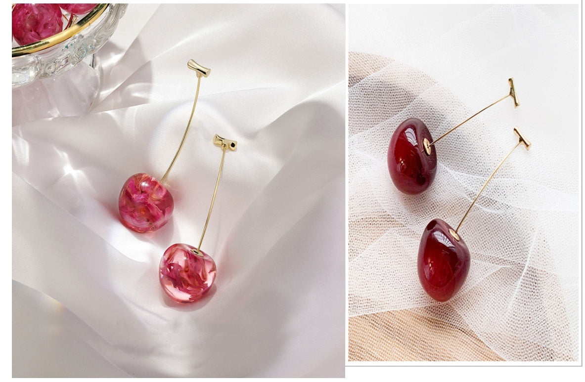 Boucles d'oreilles en fleurs séchées cerise