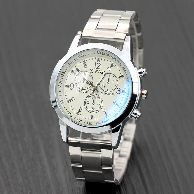 Montre à quartz pour hommes avec bracelet en verre bleu, cadeau de mode.