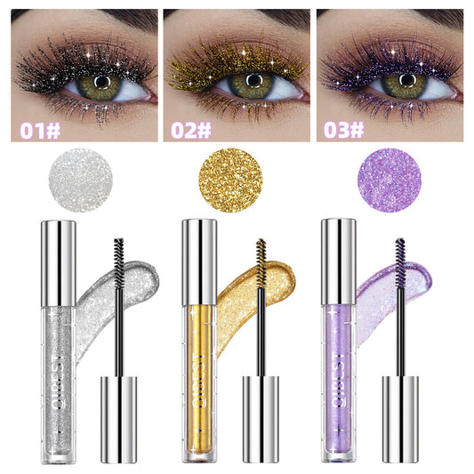 Mascara à paillettes violettes, mascara diamant, extension de cils épais et brillants, maquillage waterproof, séchage rapide, sequins pour les yeux noirs.