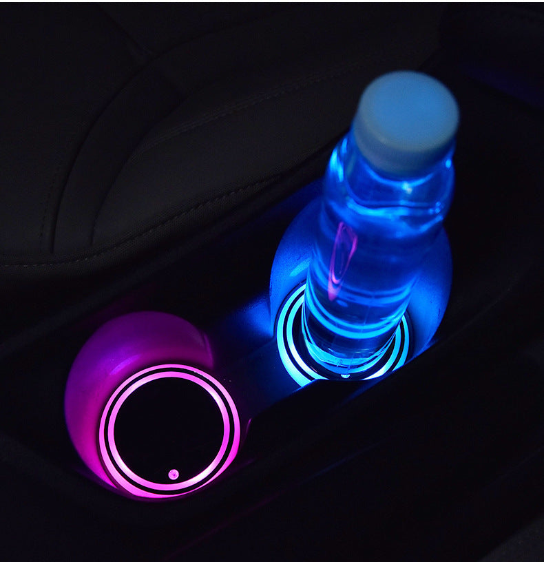 Porte-gobelet coloré avec éclairage LED, rechargeable solaire et USB, antidérapant, pour voiture Luminosité ambiante automatique