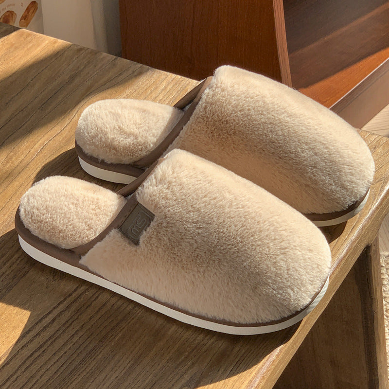 Pantoufles en peluche d’hiver Chaussures de maison solides chaudes Antidérapant Sol de la chambre à coucher Pantoufle de maison pour les femmes Hommes