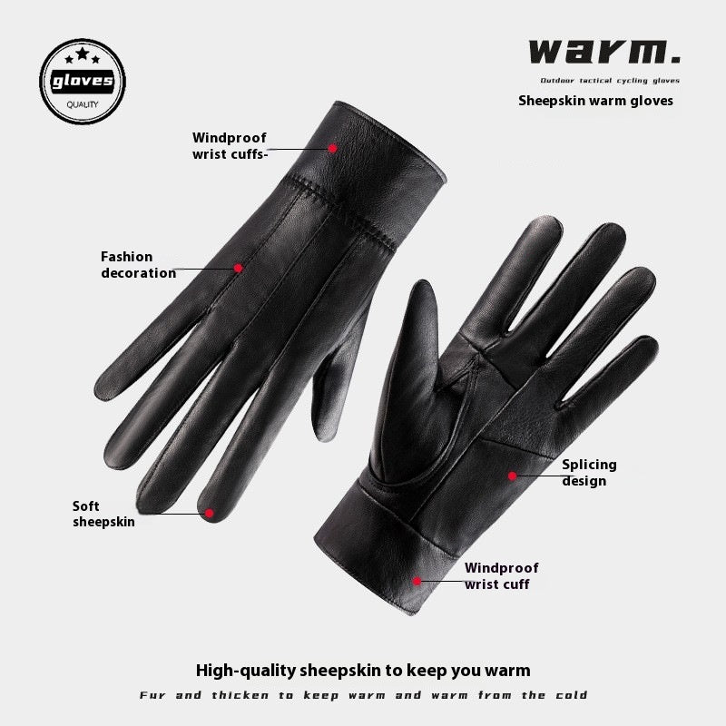 Gants en cuir véritable pour hommes et femmes, doublés de polaire, rembourrés pour garder au chaud, en peau de mouton.