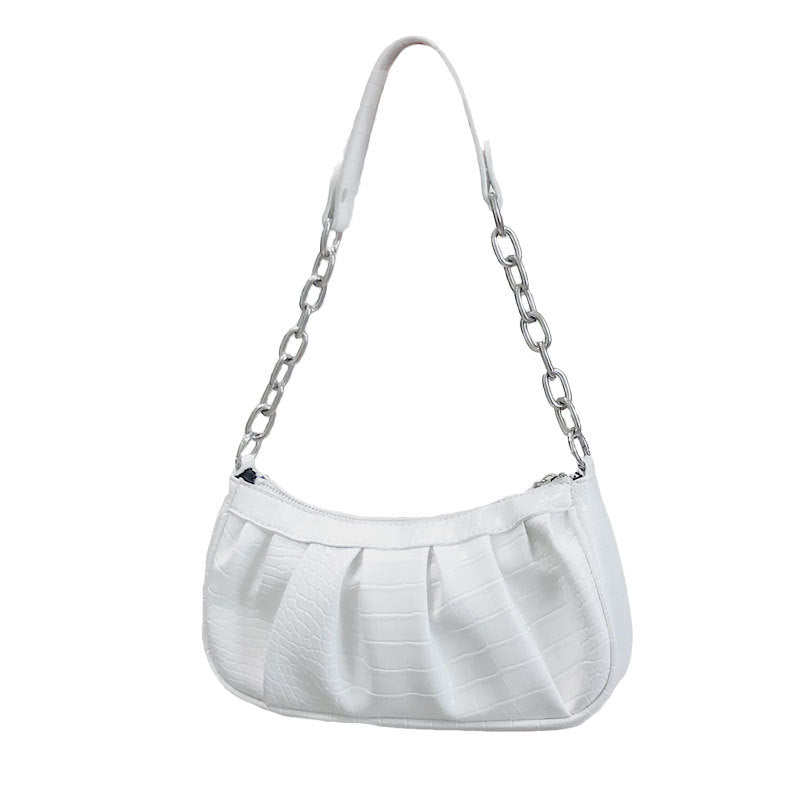 Un-épaule Diagonale Baguette Plis Nuage Motif Niche Conception Chaîne Aisselles Sac - Ivory Deals Market