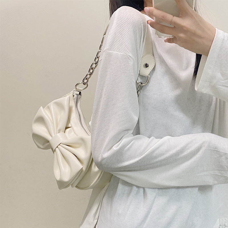 Un-épaule Diagonale Baguette Plis Nuage Motif Niche Conception Chaîne Aisselles Sac - Ivory Deals Market