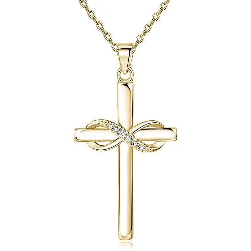 Collier pendentif croix avec signe d'infini pour femmes, accessoires de cou en couleur or simples et élégants, bijoux de dame au tempérament, bijoux de mode, cadeaux pour la Saint-Valentin.